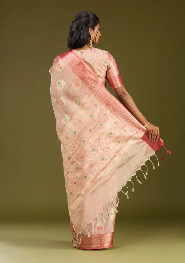 Peach_Zariwork_Gold_Tissue_Silk_Saree