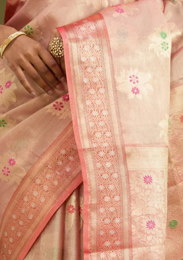 Peach_Zariwork_Gold_Tissue_Silk_Saree