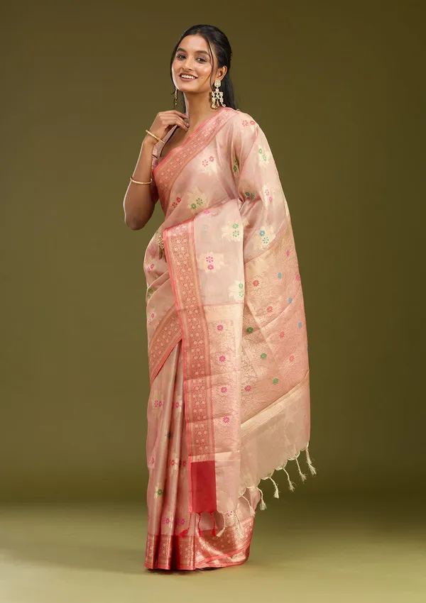 Peach_Zariwork_Gold_Tissue_Silk_Saree