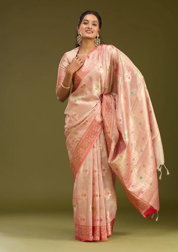 Peach_Zariwork_Gold_Tissue_Silk_Saree
