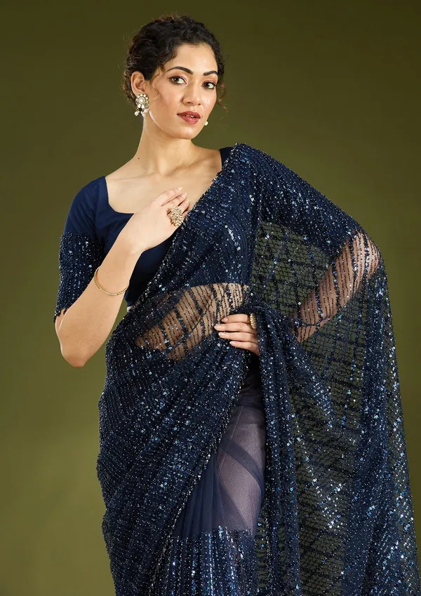 Navy_Blue_Sequins_Net_Saree