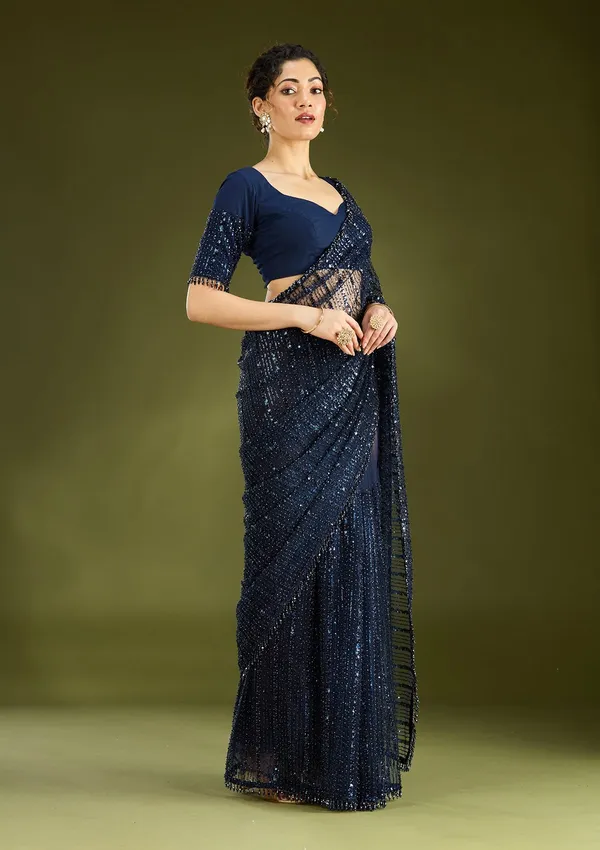 Navy_Blue_Sequins_Net_Saree