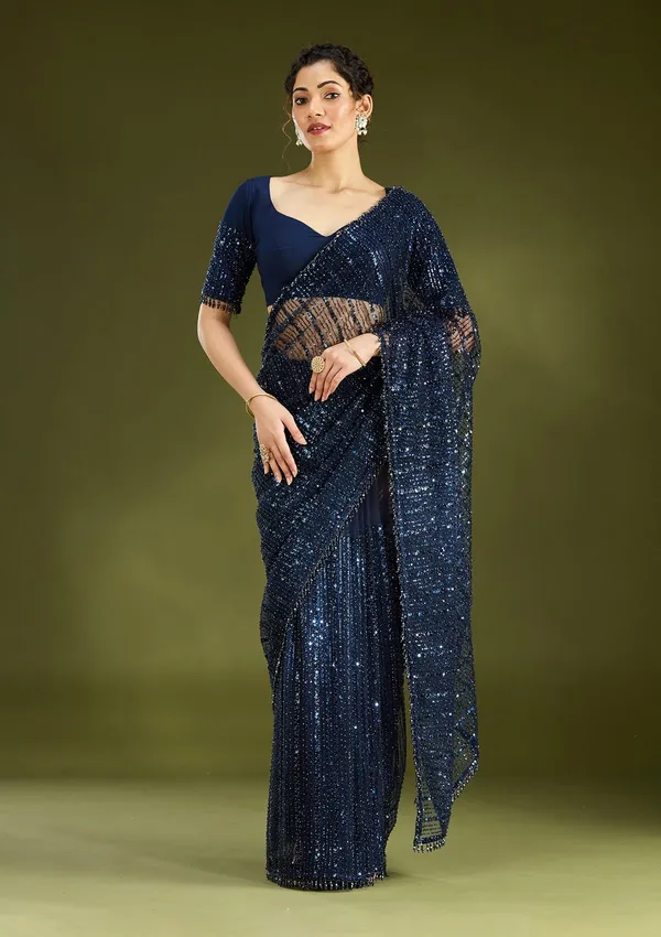 Navy_Blue_Sequins_Net_Saree