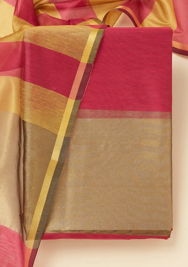 Magenta_Pink_Zariwork_Gold_Tissue_Unstitched_Salwar_Suit