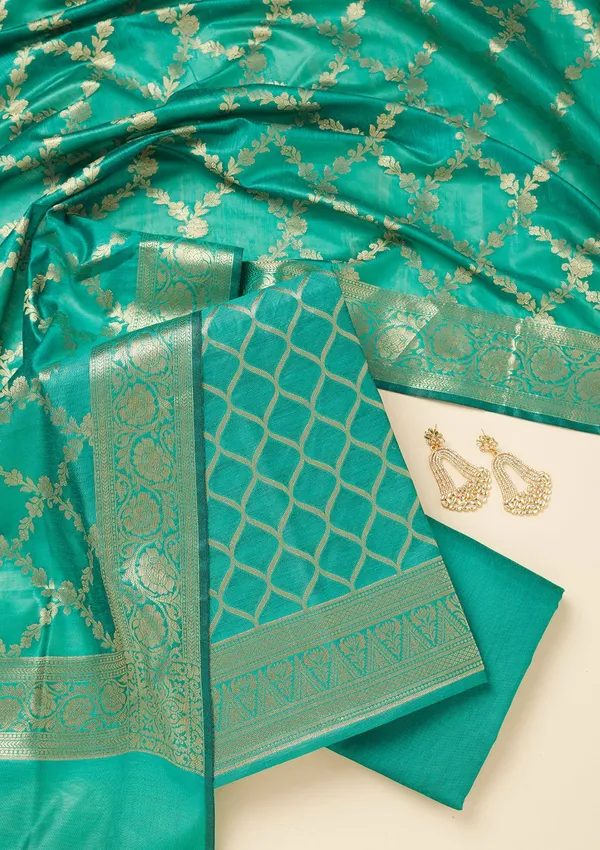 Rama_Green_Zariwork_Gold_Silk_Unstitched_Salwar_Suit