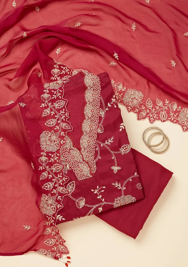 Red_Zariwork_Gold_Chinon_Unstitched_Salwar_Suit