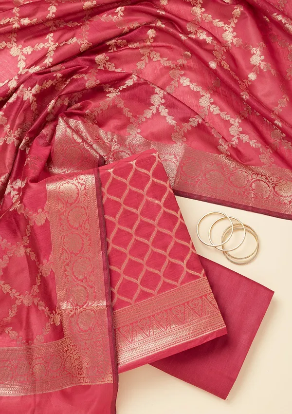 Magenta_Pink_Zariwork_Gold_Silk_Unstitched_Salwar_Suit