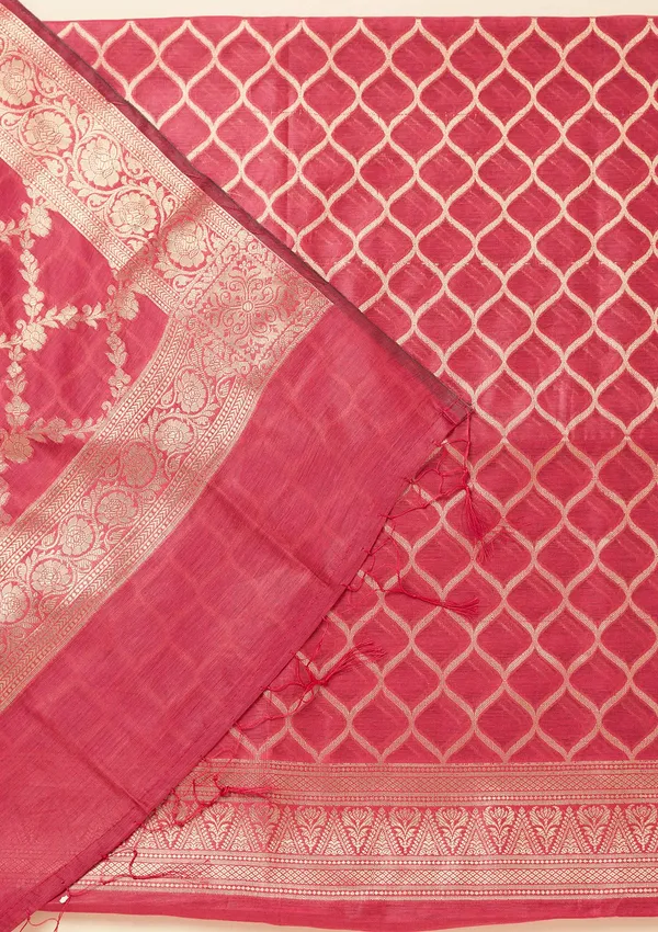 Magenta_Pink_Zariwork_Gold_Silk_Unstitched_Salwar_Suit