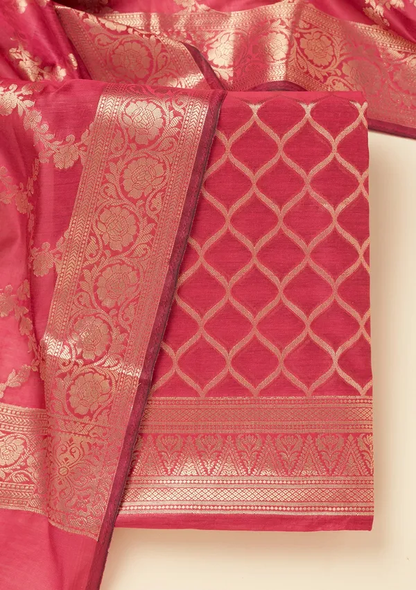 Magenta_Pink_Zariwork_Gold_Silk_Unstitched_Salwar_Suit