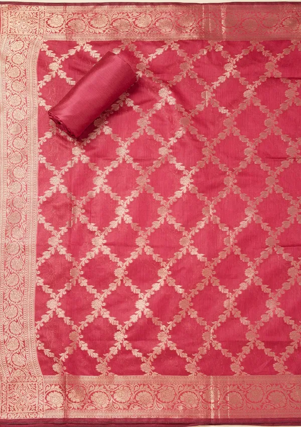 Magenta_Pink_Zariwork_Gold_Silk_Unstitched_Salwar_Suit