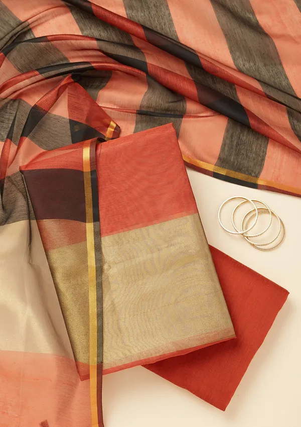 Rust_Zariwork_Gold_Tissue_Unstitched_Salwar_Suit