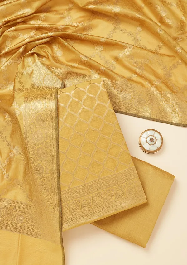 Lime_Green_Zariwork_Gold_Silk_Unstitched_Salwar_Suit