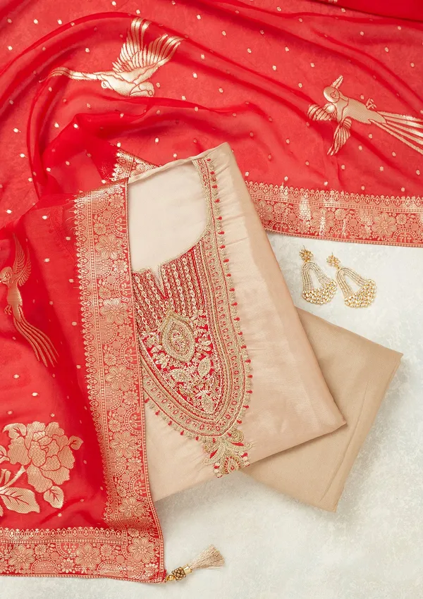 Beige_Zariwork_Gold_Tissue_Unstitched_Salwar_Suit