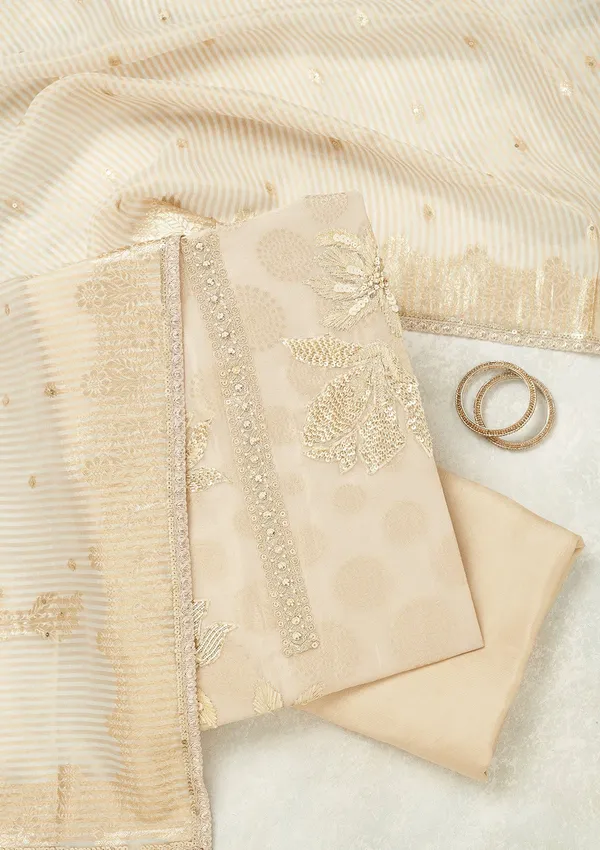 Beige_Zariwork_Gold_Tissue_Unstitched_Salwar_Suit