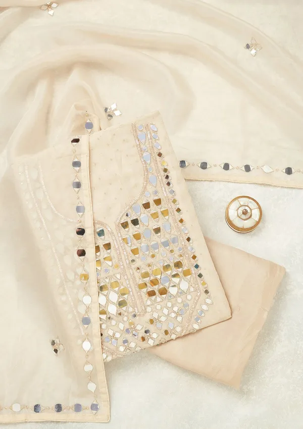 Beige_Mirrorwork_Tissue_Unstitched_Salwar_Suit