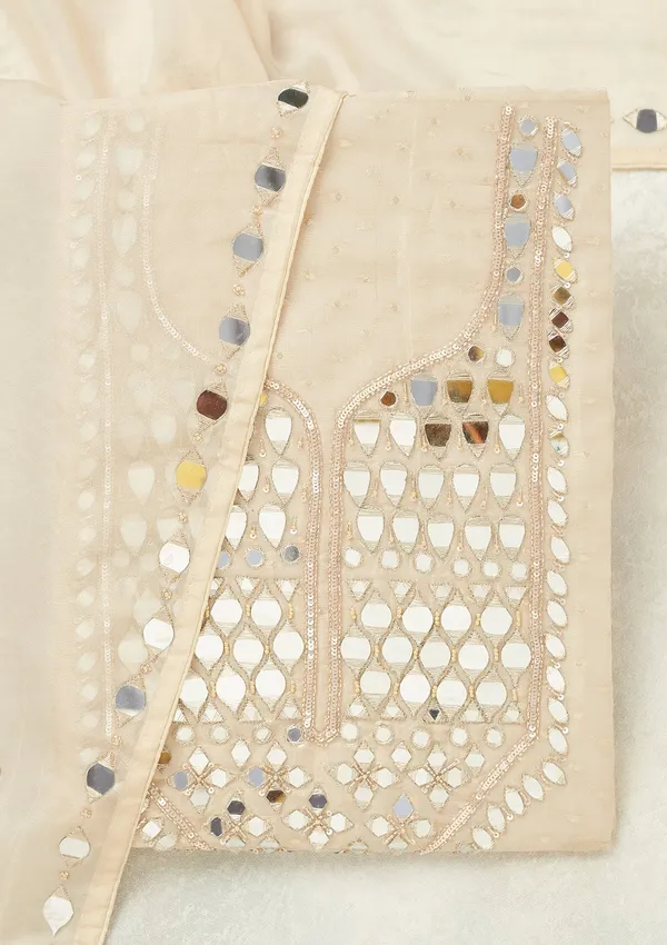 Beige_Mirrorwork_Tissue_Unstitched_Salwar_Suit