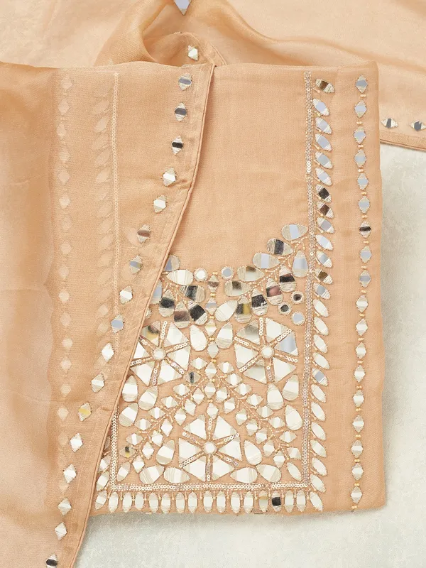 Light_Brown_Mirrorwork_Tissue_Unstitched_Salwar_Suit