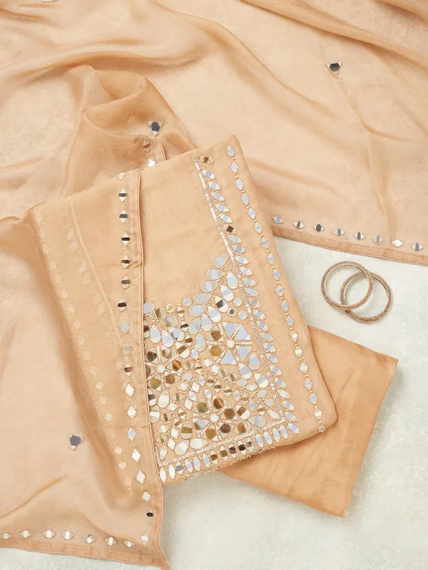 Light_Brown_Mirrorwork_Tissue_Unstitched_Salwar_Suit