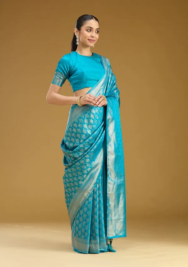 Sky_Blue_Zariwork_Gold_Art_Silk_Saree