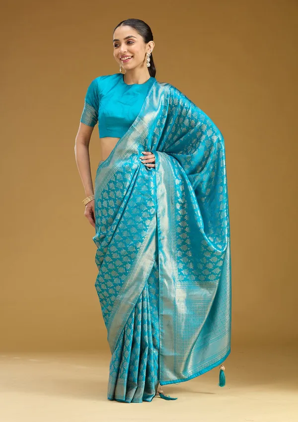 Sky_Blue_Zariwork_Gold_Art_Silk_Saree