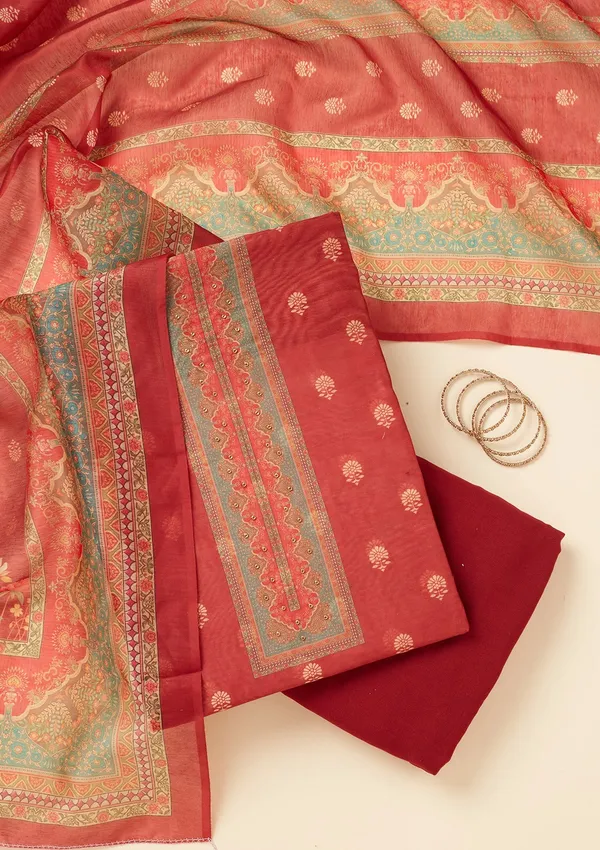 Red_Zariwork_Gold_Chanderi_Unstitched_Salwar_Suit