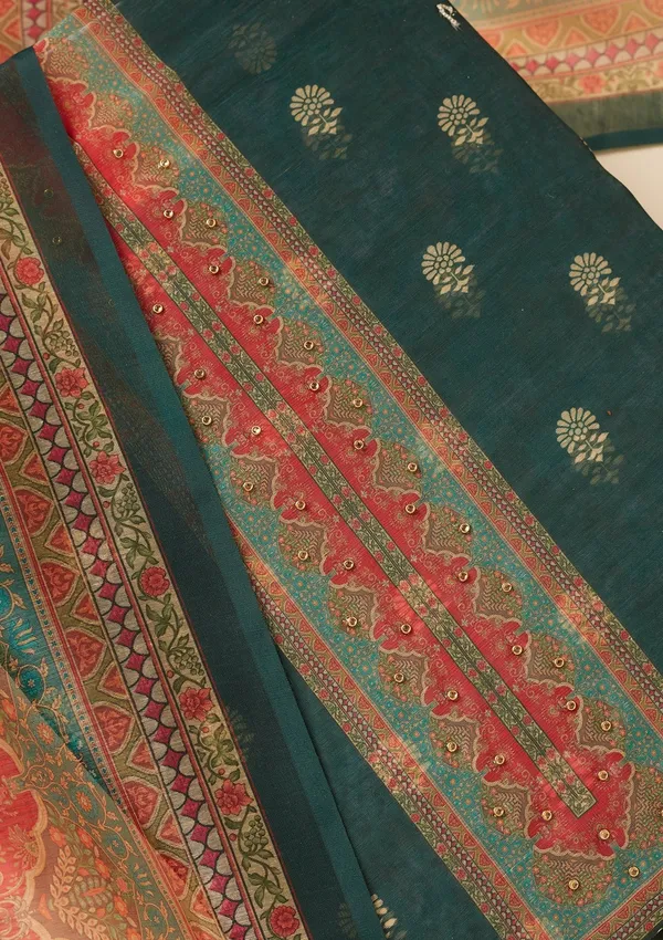 Bottle_Green_Zariwork_Gold_Chanderi_Unstitched_Salwar_Suit