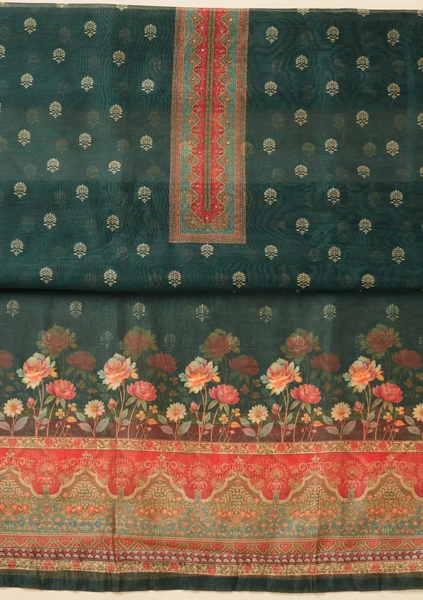 Bottle_Green_Zariwork_Gold_Chanderi_Unstitched_Salwar_Suit