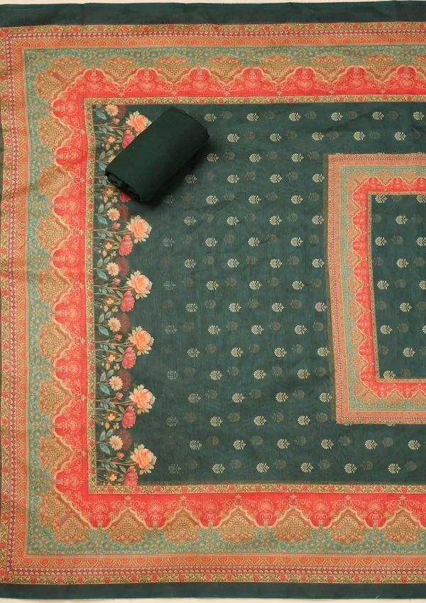 Bottle_Green_Zariwork_Gold_Chanderi_Unstitched_Salwar_Suit