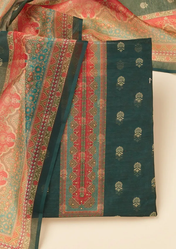 Bottle_Green_Zariwork_Gold_Chanderi_Unstitched_Salwar_Suit