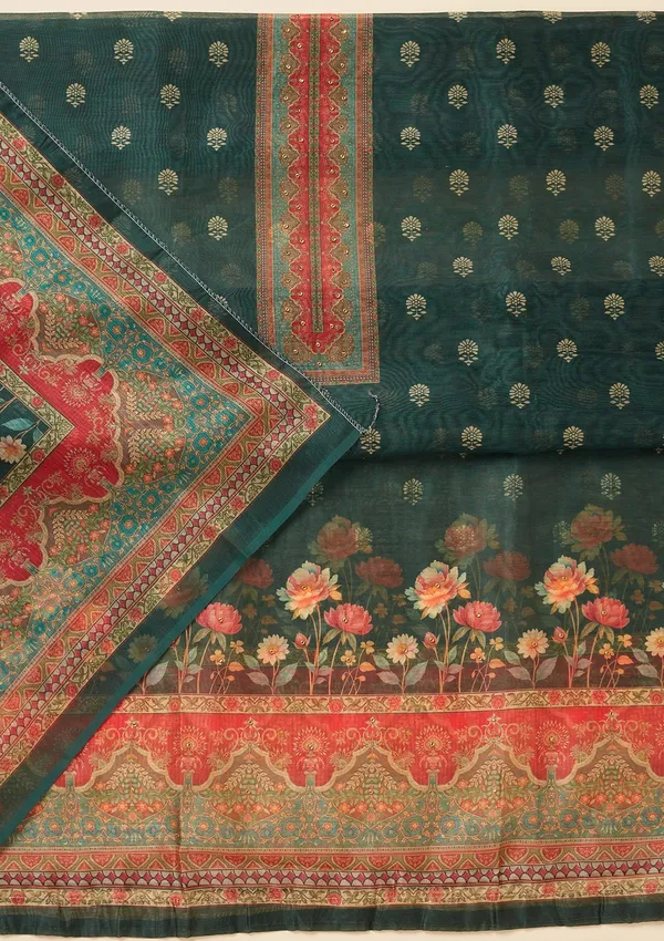 Bottle_Green_Zariwork_Gold_Chanderi_Unstitched_Salwar_Suit