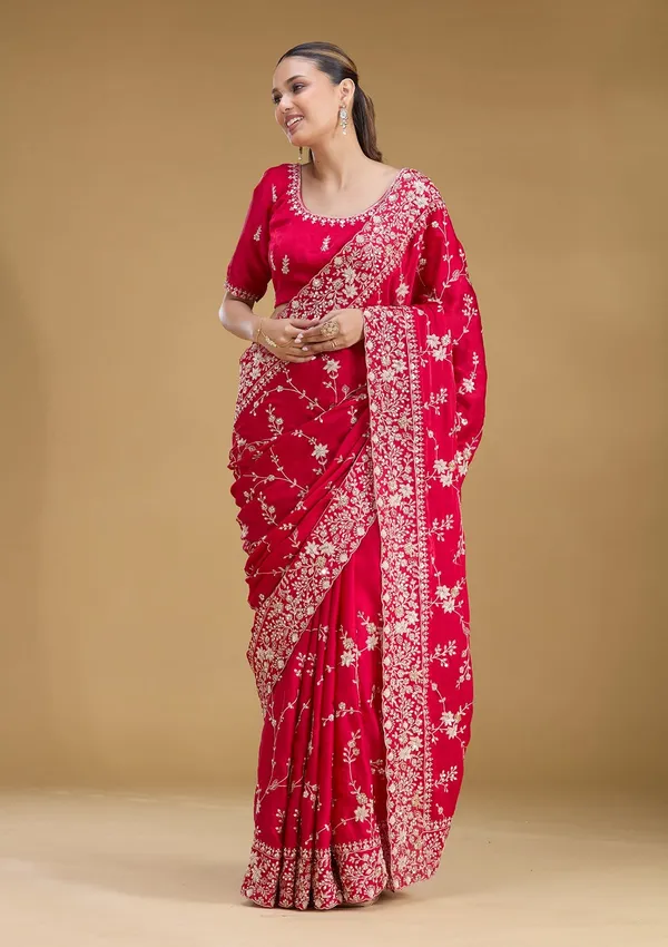 Rani_Pink_Aariwork_Satin_Saree