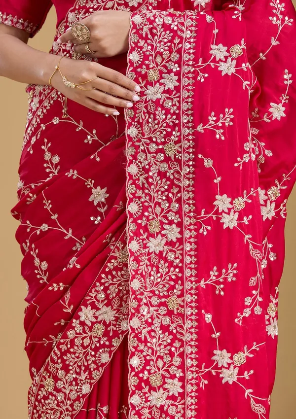 Rani_Pink_Aariwork_Satin_Saree