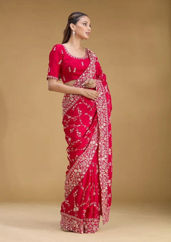 Rani_Pink_Aariwork_Satin_Saree