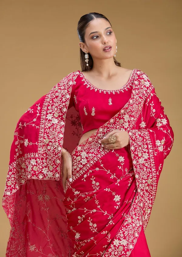 Rani_Pink_Aariwork_Satin_Saree