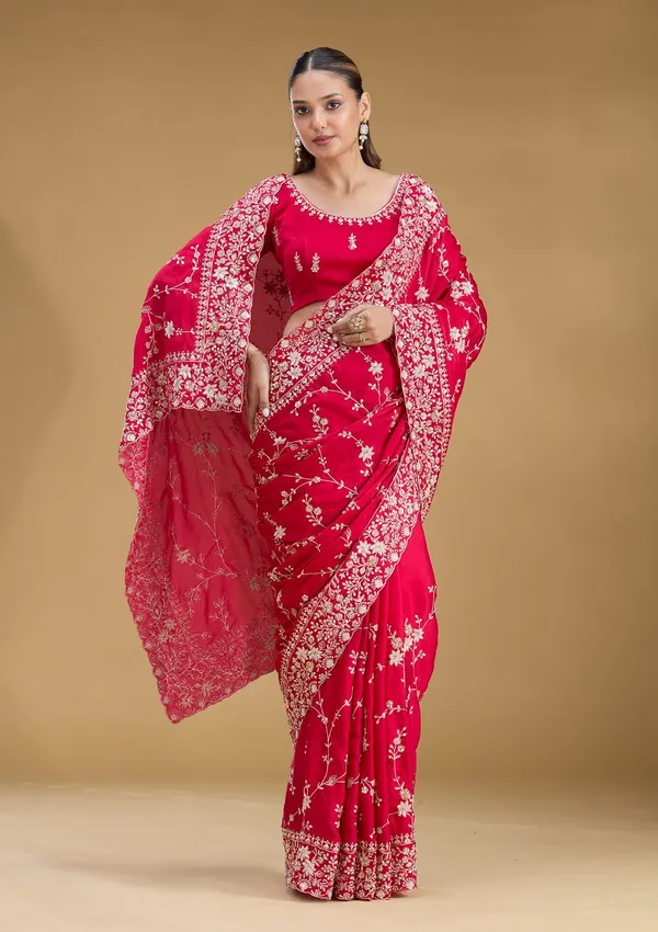 Rani_Pink_Aariwork_Satin_Saree