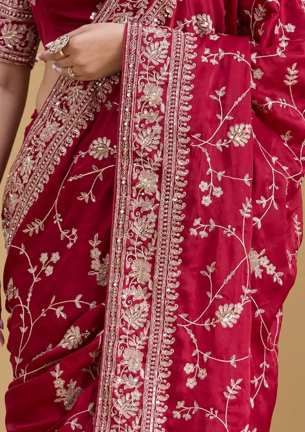 Maroon_Aariwork_Satin_Saree