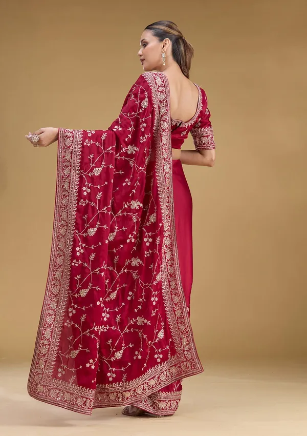Maroon_Aariwork_Satin_Saree