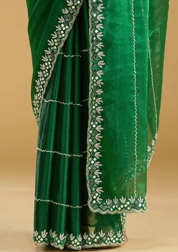 Bottle_Green_Cutdana_Tissue_Saree