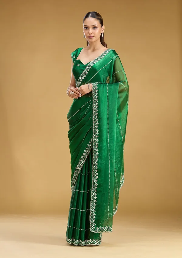 Bottle_Green_Cutdana_Tissue_Saree