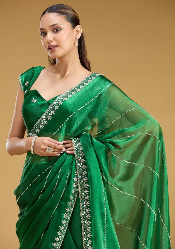 Bottle_Green_Cutdana_Tissue_Saree