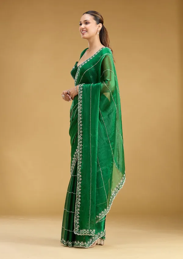 Bottle_Green_Cutdana_Tissue_Saree