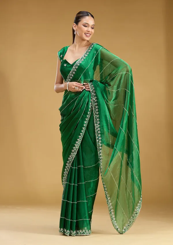 Bottle_Green_Cutdana_Tissue_Saree