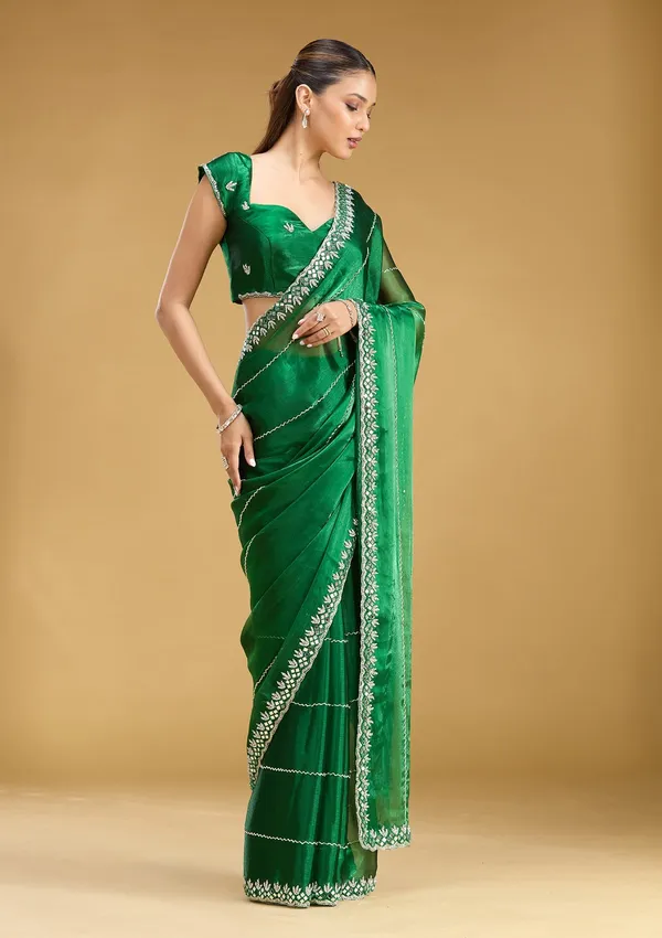 Bottle_Green_Cutdana_Tissue_Saree