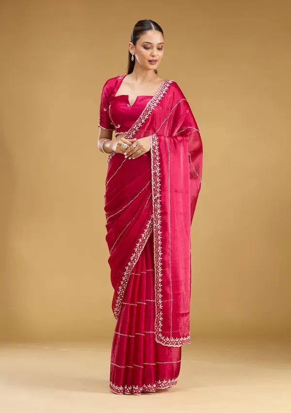Rani_Pink_Cutdana_Tissue_Saree