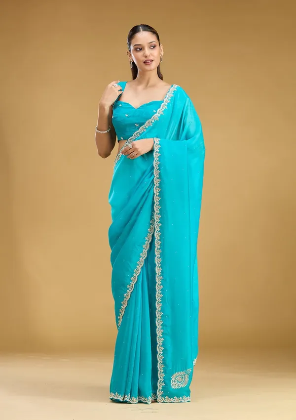 Blue_Threadwork_Satin_Saree