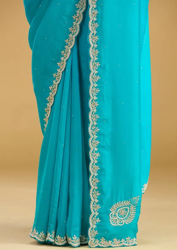 Blue_Threadwork_Satin_Saree