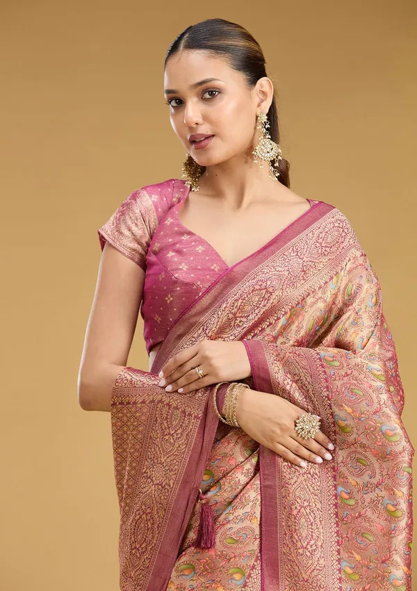 Wine_Zariwork_Gold_Art_Silk_Saree