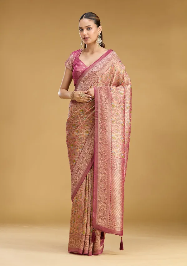 Wine_Zariwork_Gold_Art_Silk_Saree