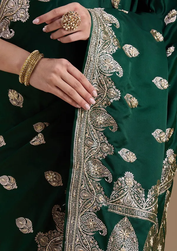 Bottle_Green_Zardozi_Silver_Art_Silk_Saree