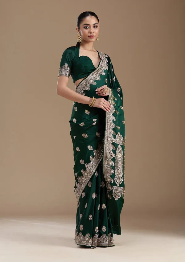 Bottle_Green_Zardozi_Silver_Art_Silk_Saree